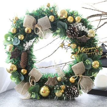 

Christmas 40cm Artificial Wreath Door Wall Decoration With Pine Cone Ball And Bowknot Gifts For Ghirlanda Natale