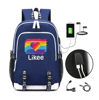 

"LIKEE 1 (Like Video)" Backpack USB Charging Bags Men Anti-theft Likee App Russia Heart Cat Bag School Bags for Teenage Girls