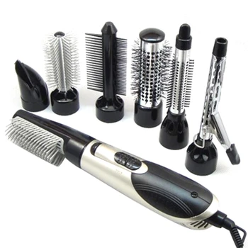 

-EU Plug 7 in 1 Multifunction Professional Negative Ion Hair Dryer with Comb Hair Dryer Set Curling Wand Straight Hair with 7 A