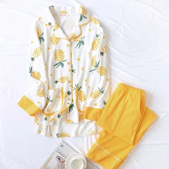

Cotton Pijama Mujer Invierno Pineapple Pajamas Women's Long-sleeved Trousers Loose Nightwear Suit Pyjamas Pijamas Feminino