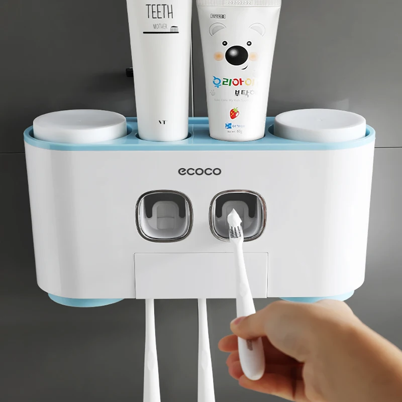 Семейный диспенсер для зубной пасты, автоматическая выжималка, держатель для зубной щетки для ванной комнаты, набор для дома и детей, 4 чашки, настенный диспенсер для ванны