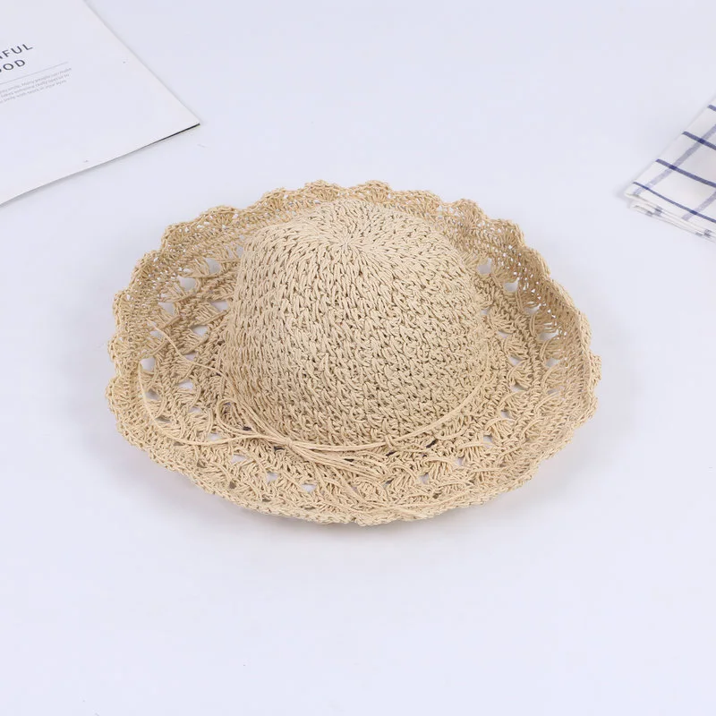 Beige Соломенная шляпа, летняя соломенная Кепка, женские пляжные шляпы солнцезащитные, кепки, складная соломенная шляпа, одноцветная Повседневная Кепка для отдыха, TG0151 - Цвет: Beige