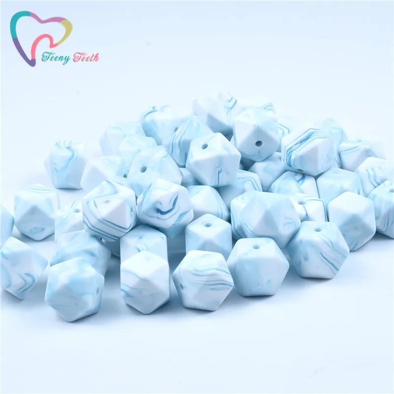 Marble Teal Teeny teeth 10 шт. 14 мм шестигранные Силиконовые бусы для прорезывания зубов детские DIY игрушечный детский душ подарок ожерелье соска цепь Силиконовые бусы - Цвет: Marble Teal