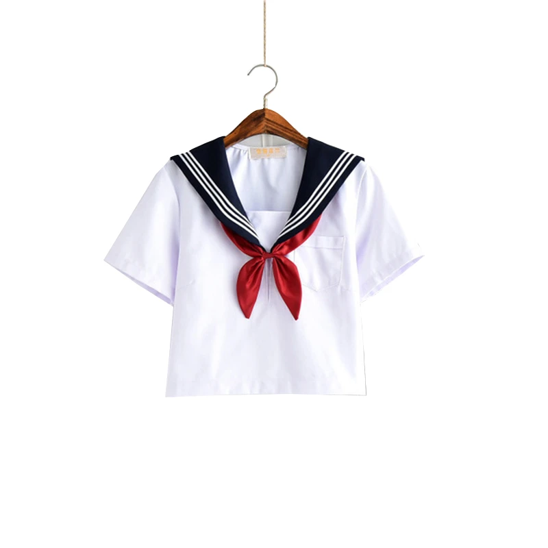 White School Uniform Shirt 2021 Hot School Girls Japanese Sailor Uniform Top Dark Blue Collar Shirts Hot Jk Uniforms Cosplay School Uniforms Aliexpress
