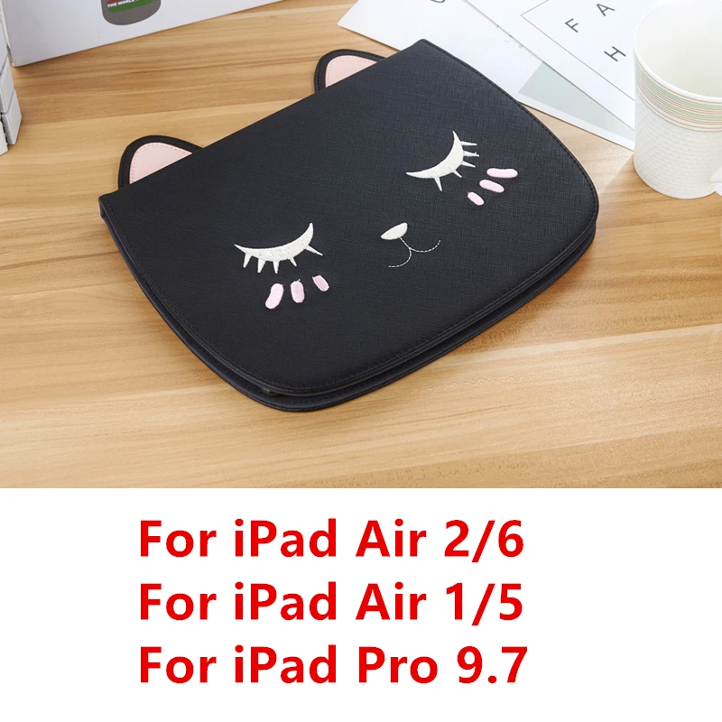 Обложка для iPad 10,2 чехол милый Кот из искусственной кожи смарт-чехол s для iPad 9,7 Air 2/1 мини 1/2/3/4/5 Pro 11 Pro 10,5 воздуха 10,5 Funda Capa - Цвет: Black Air 2