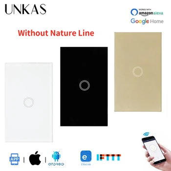 

UNKAS 1 Gang 1 Way US Standard Wall Touch Switch Ewelink Control No Neutral Wire Required Smart Light Switch Single Fire Line