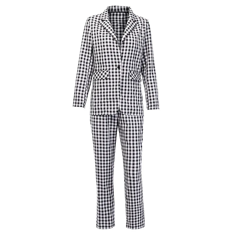 Клетчатый Элегантный женский костюм из двух предметов с брюками, повседневные уличные костюмы, женский Блейзер, комплекты, шикарный офисный Женский блейзер, костюм - Цвет: Plaid
