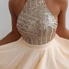 Лидер продаж, шорты с блестками для выпускного вечера платье с лямкой на шее с открытой спиной длиной выше колена платье для выпускного вечера официальная Вечеринка платья