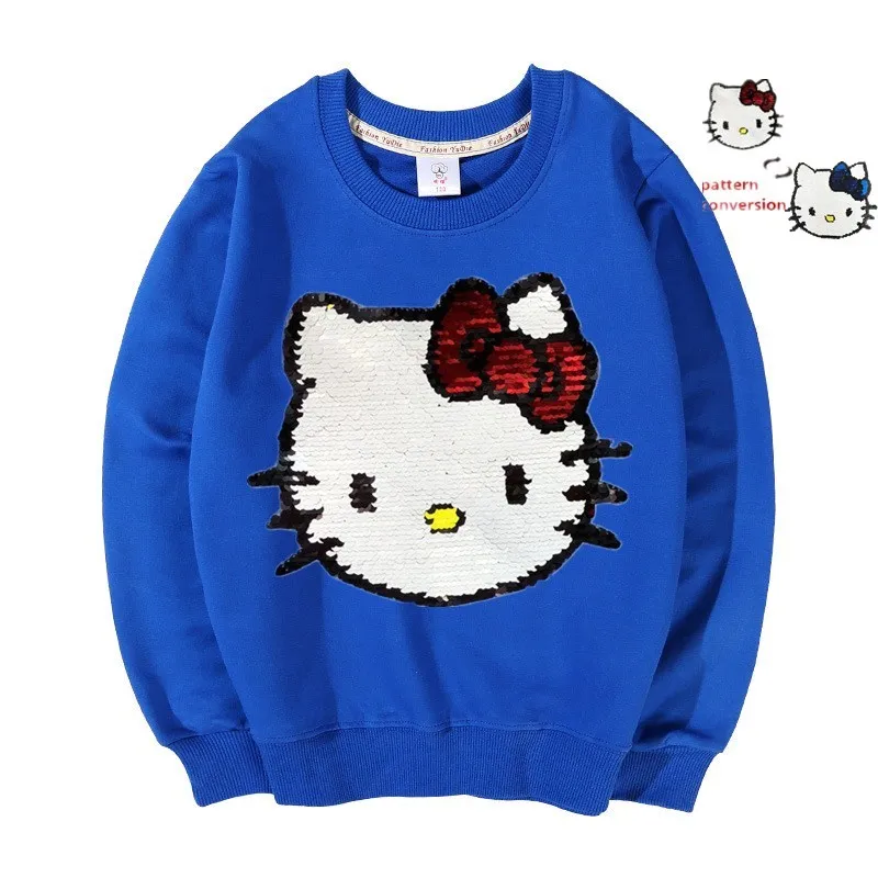 as picture Свитшоты для маленьких девочек с принтом «hello kitty», Осенний двусторонний топ с блестками и Микки Маусом для малышей, детская одежда, хлопковые худи для подростков - Цвет: as picture