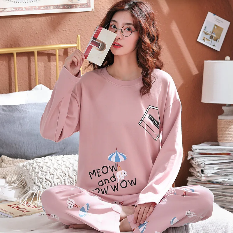 

New Products Pajamas Women's Autumn And Winter Pure Cotton Long Sleeve Trousers Students Korean-style Home Wear Students Large S
