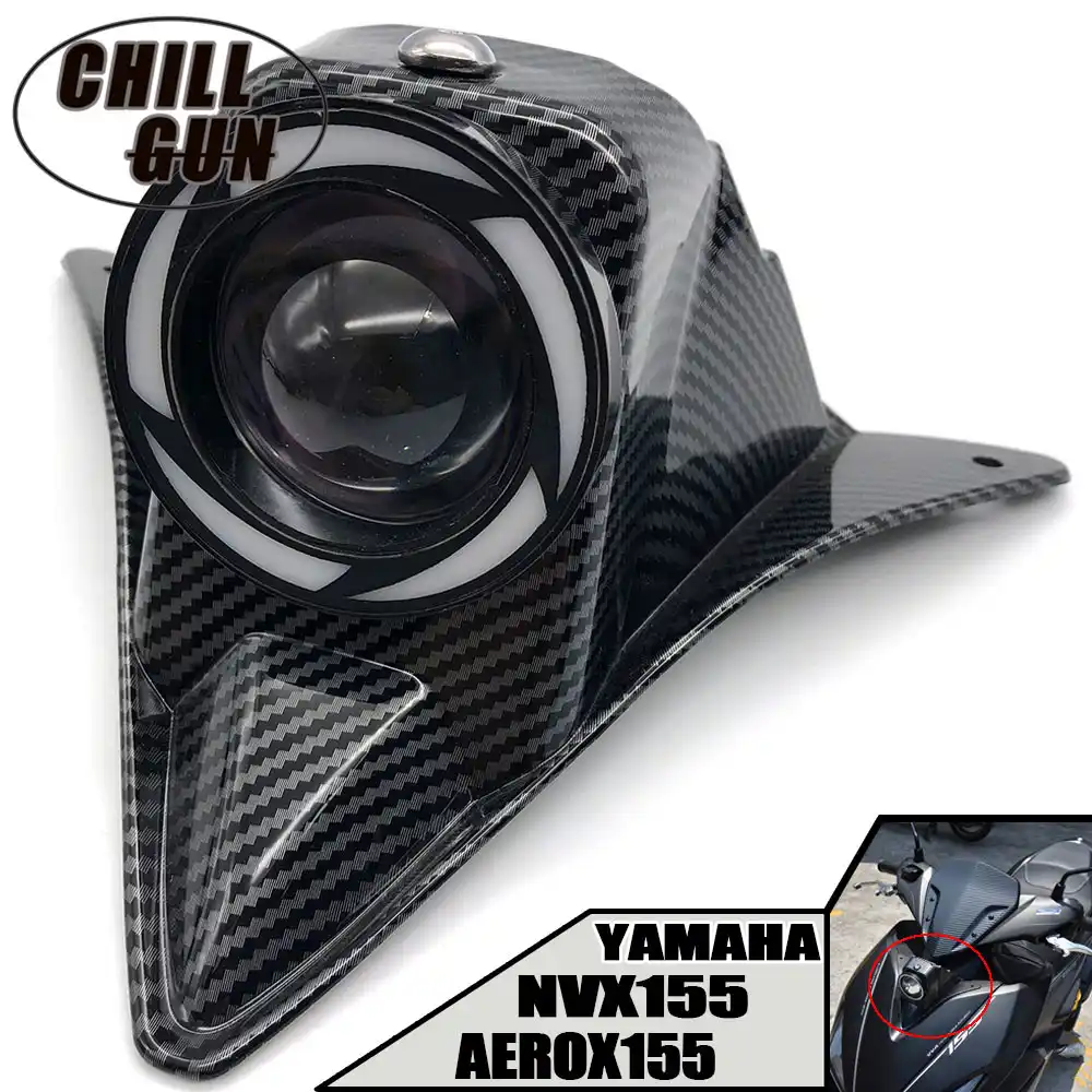 オートバイスクーター炭素繊維フロントledスポットライト虹色レンズ装飾ランプカバーガードnvx155 ためaerox155 Aerox 155 Covers Ornamental Mouldings Aliexpress