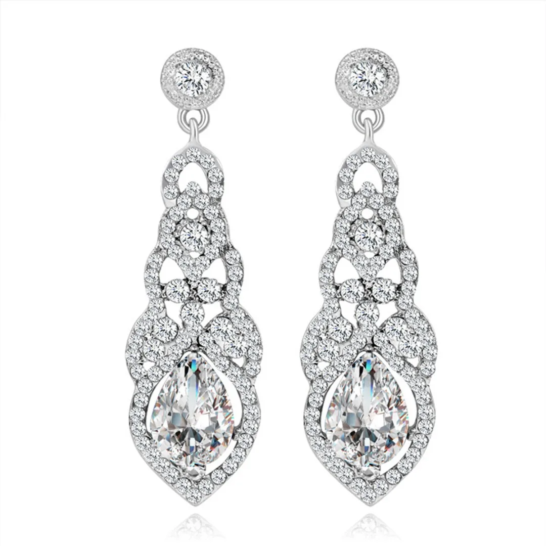 

Champagne Rhinestone Shining Crystal Water Drop Earrings WomenLong Drop Cubic Zirconia Earrings Wedding Bridal Jewelry