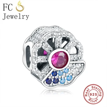 

FC Jewelry Fit Original Brand Charm Bracelet 925 Sterling Silver Zircon Fans Made Flower Shape Beads Berloque For Women DIY 2020