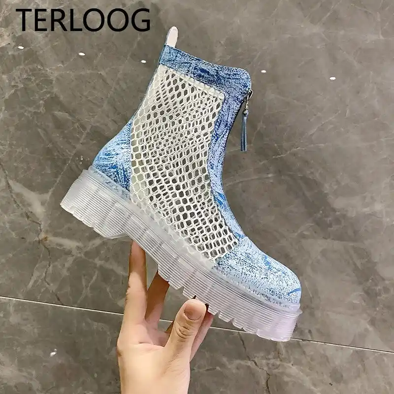 女性加硫靴メッシュ通気性ジッパー青干潟jawakye靴21クールブーツサンダル因果靴女性 Women S Vulcanize Shoes Aliexpress