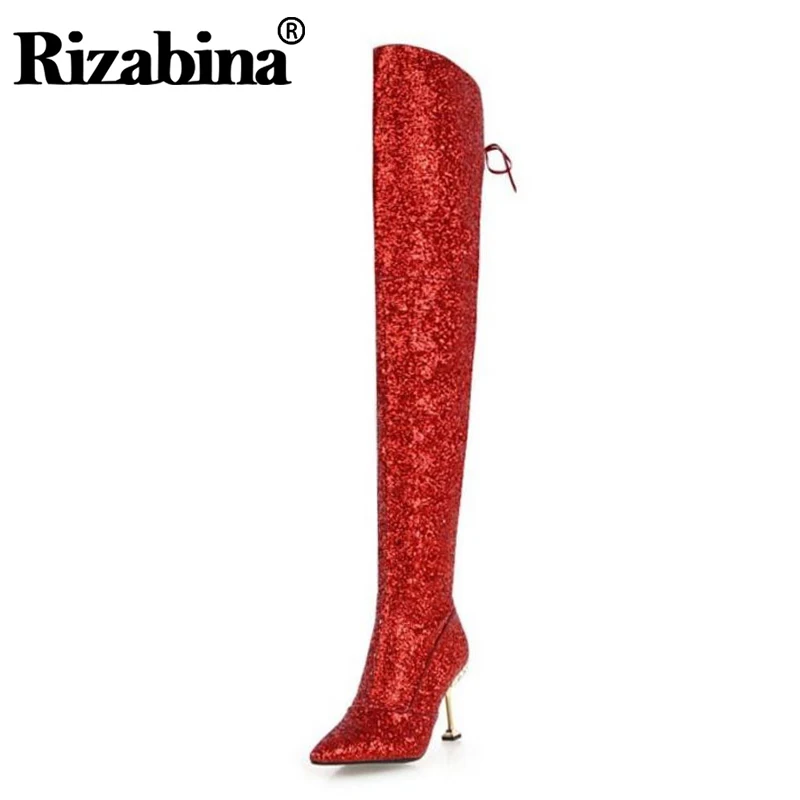 RIZABINA/5 цветов Женские облегающие высокие сапоги Зимние теплые плотные Меховые