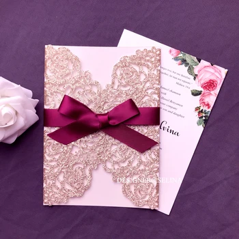 

Rose Gold Glitter Laser Cut Wedding Invites Sprinkle Ribbon Floral Invitations For Sweet 16 Birthday Bridal Shower Invitation
