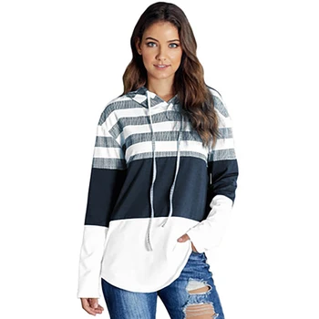 

Women Clothes Autumn 2019 Hoodie Sweatshirt Long Sleeve Pullovers Striped Hooded Tops Female Hoodies Streetwear Plus Size Women