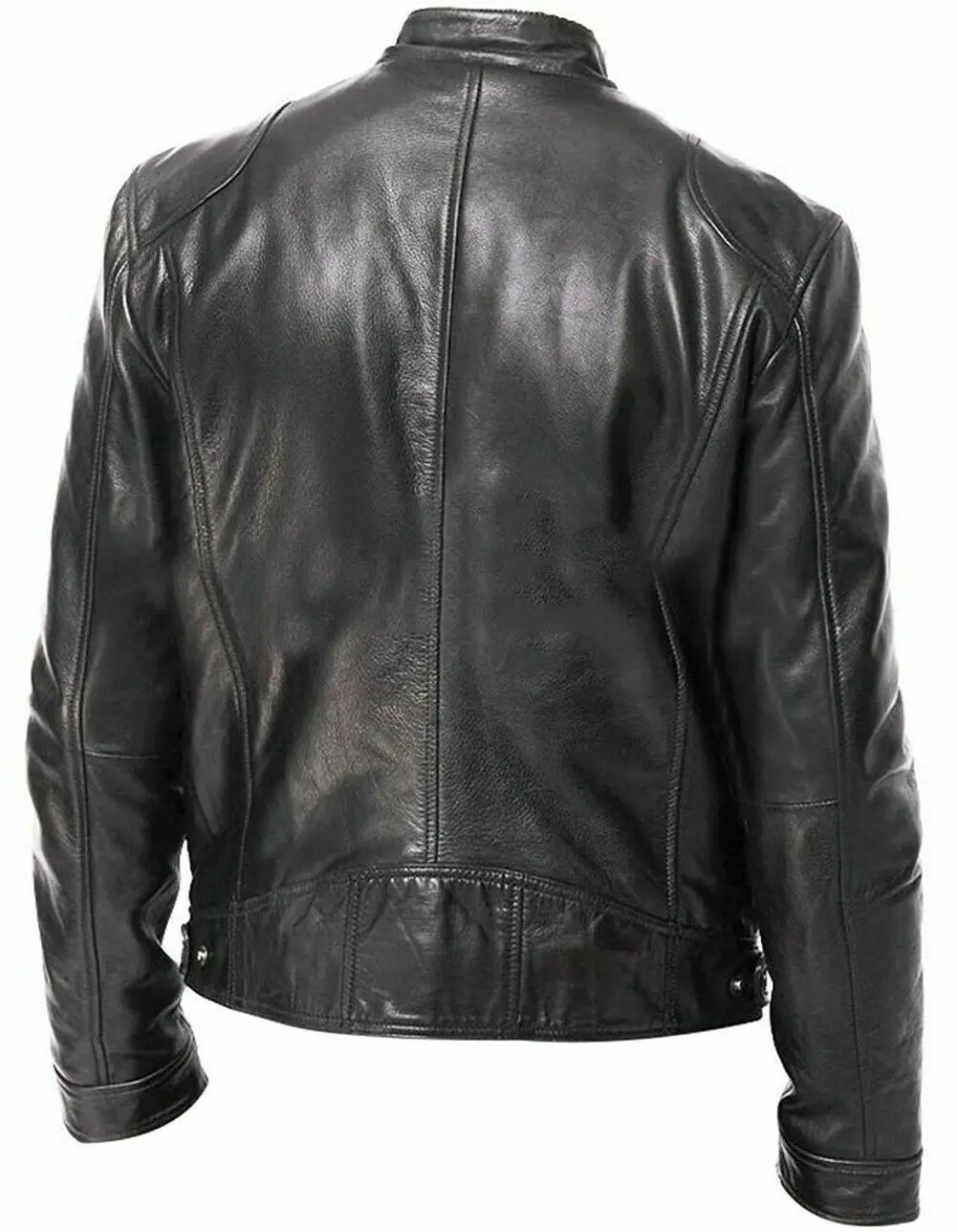 Winter Warm Genuine Black&Brown Leather Jacket Fashion Men Slim Fit Biker Motorcycle Stand Collar Slim Zip Jacket