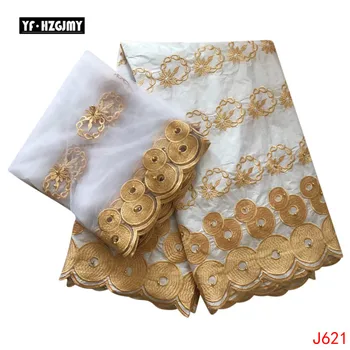 

YF HZGJMY African Bazin Riche Getzner Nigeria Embroidered Lace High Quality French Cotton Lace 7 Yards Fabric Women&men HA621