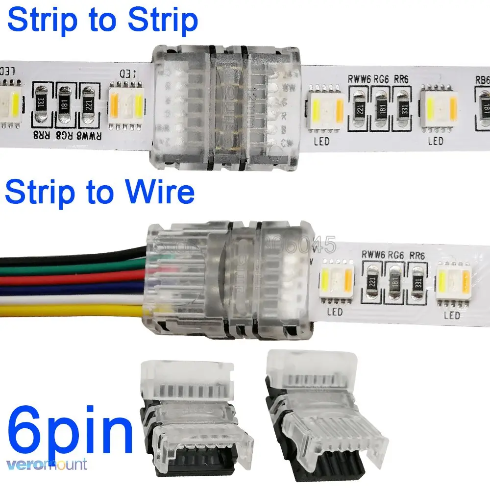 Commercial Electric 6 in. Connector Cord LED Strip Light Connector Pack  (RGB+W) (4 in. x 6 in. Snap Connectors, 4 Wire Mounting Clips) 760011 - The