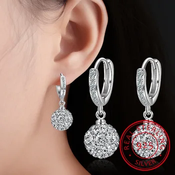 

925 Sterling Silver Rhinestone Ball Design Long Drop Earrings for Women Jewelry Birthday Gift 2019 New Hot Sale Wholesale
