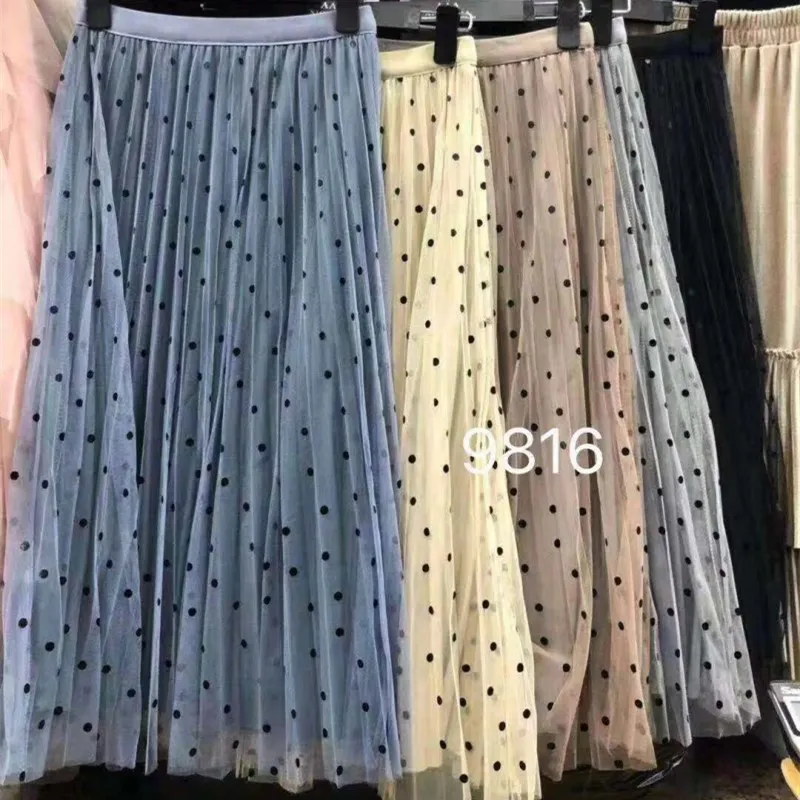 Плиссированные юбки женские весна осень Saia Миди Высокая талия Faldas Mujer Moda плюс размер Jupe Femme винтажная бархатная Женская юбка в горошек