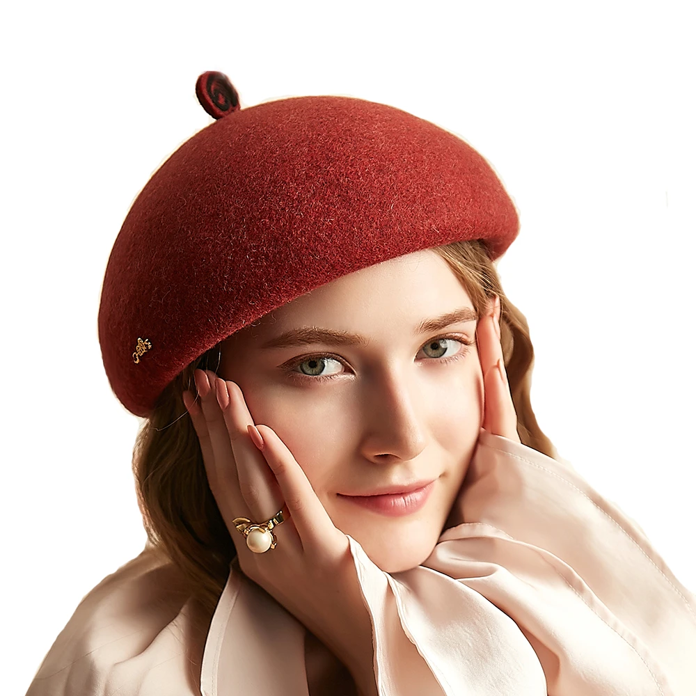 Sombrero de de boina roja para mujer, sombrero francés de invierno, sombrero de boina de otoño e invierno de Color sólido para mujer fieltro boina|Boinas de mujer| - AliExpress