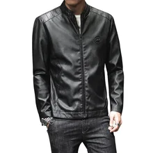 Мужское пальто из искусственного меха, кожа PU, большой размер, Мужская Толстая плюс бархатная искусственная кожа, умная Повседневная приталенная кожаная куртка с воротником-стойкой