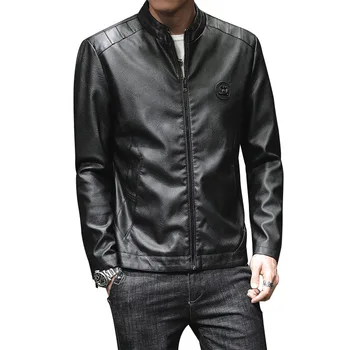 

2019 faux fur coat men leather PU large-size men's Thick plus velvet Faux Leather Smart Casual Slim stand collar leather jacket