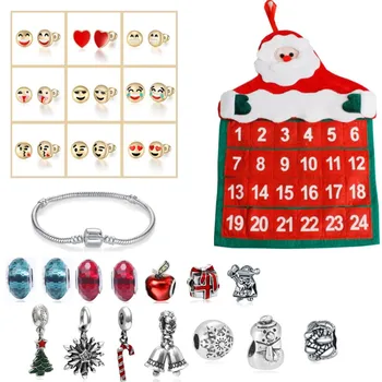 

Christmas Crafts Pockets Santa Claus Advent Calendar DIY 24 Days Charms Bracelet Beads Earrings Set For Kids Christmas Gift