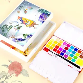 

36 Colors Solid Water Color Paint Set Metal Iron Box Set Pigment Painting Pocket Watercolor For Drawing Supplies Art N1U1