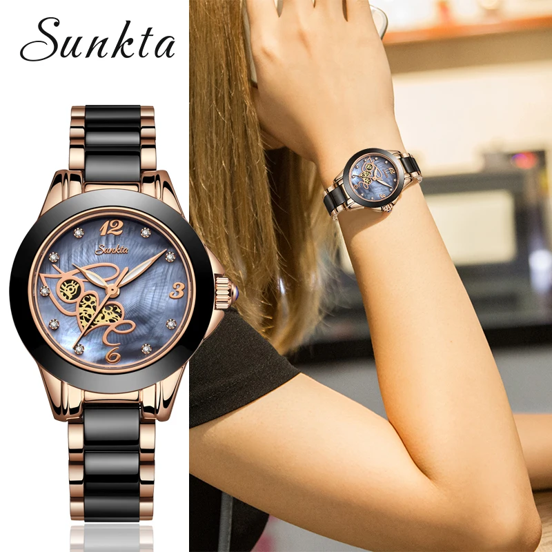 

Women Watches New SUNKTA Rose gold Blue Ladies Bracelet Watch womens quartz dress wristwatch feminino reloj mujer kol saati+Box
