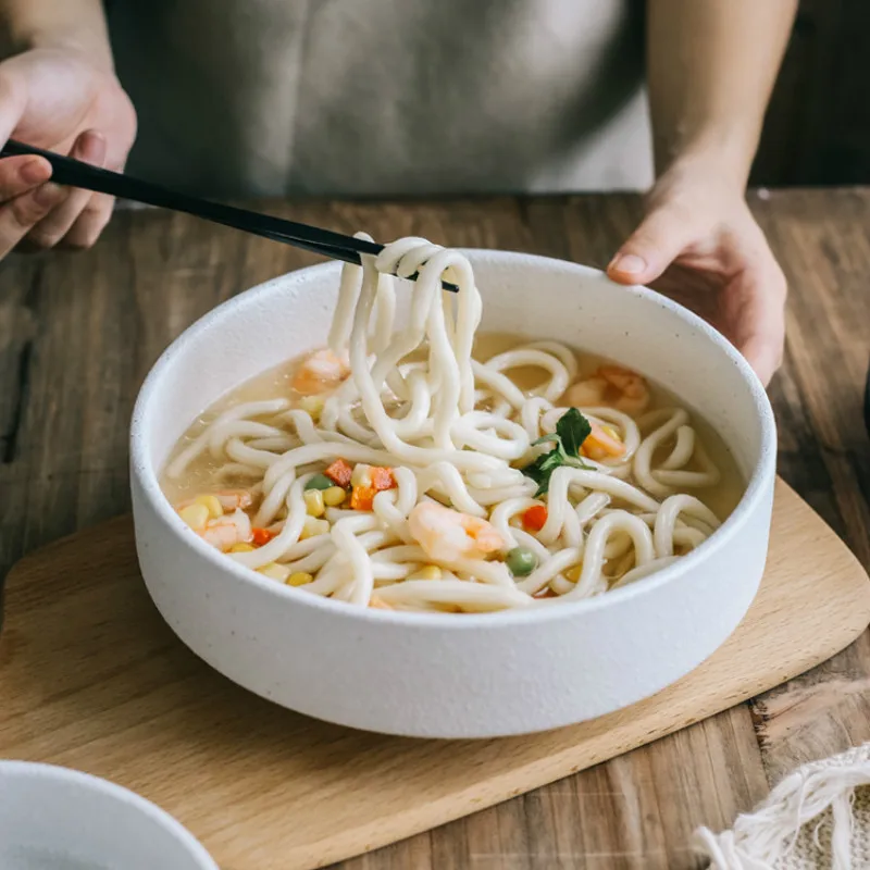 Круглая керамическая миска Ramen в японском стиле, миска для лапши, одноцветная большая суповая миска для ресторана, бытовая ретро-емкость, столовая посуда