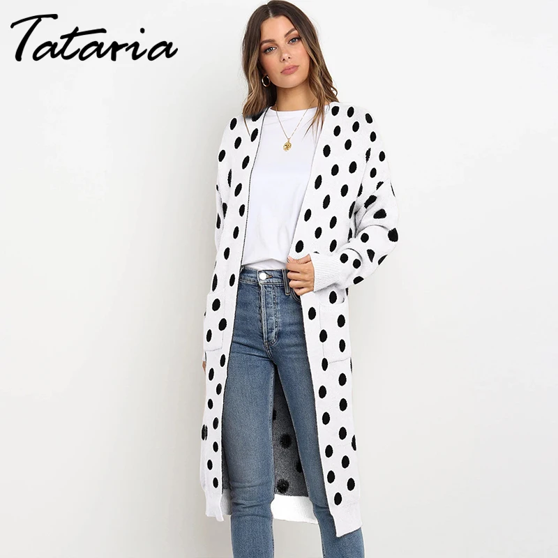 Tataria, Осень-зима, Женский вязаный кардиган с длинным рукавом, свитер, женский, Леопардовый, в горошек, вязаный, длинный кардиган, пальто для женщин
