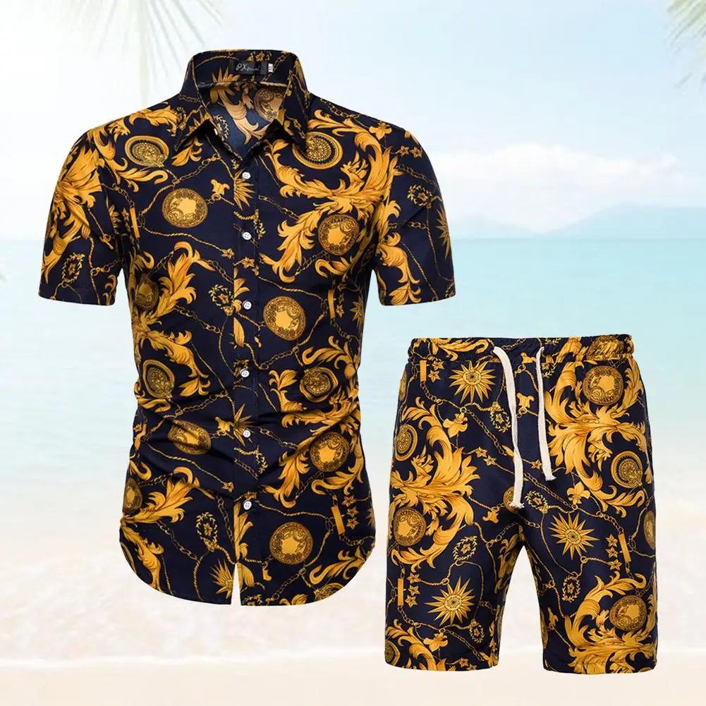 Men's Casual Floral Hawaiian Short Sleeve Shirts 2 Piece Tracksuits Beach Shorts 
