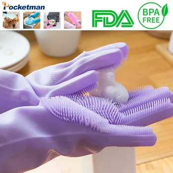 

Dishwashing Cleaning Gloves Magic Silicone Scrubber Dish Washing Sponge Rubber Scrub Gloves Kitchen Cleaning Tool Scrub 1 Pair