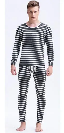 Aismz Winter Mens Warm Thermal Underwear Mens Thermo Sexy Fashion Striped Thermal Underwear Sets Cotton Long Johns for Man - Цвет: 425 dark gray