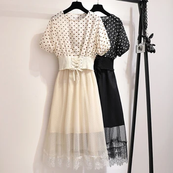 

Large Size Skirt Female 2020 Summer Waist Hugging Loose Short Sleeve Blouse +mesh Black Skirts Women Skirt Sets Two-Piece Set