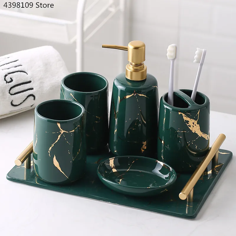 Зеленый керамический Мраморный текстура принадлежности для ванной комнаты/Аксессуары для ванной комнаты Набор Мыла Диспенсер держатель для зубной щетки