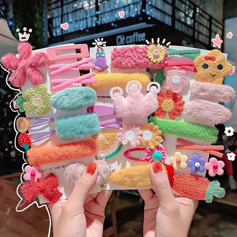 

10PCS/Set New Girls Cute Colorful Cartoon Plush Hair Clips Kids Sweet Hair Ornament Headband Hairpins Fashion Hair Accessories