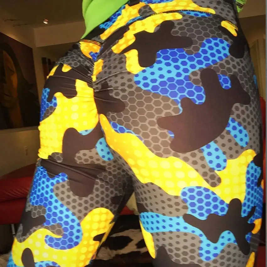 

Polyester Physical Fitness Yoga Four-stitch Six-thread Digital Yellow Panther Print Raise Hip, High Waist Sports Bottom Pants