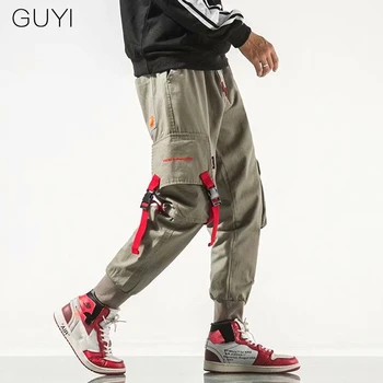 

GUYI Men Side Pockets Cargo Harem Pants Hip Hop Casual Male Tatical Joggers Trousers Fashion Streetwear Pants Loose Sweatpants