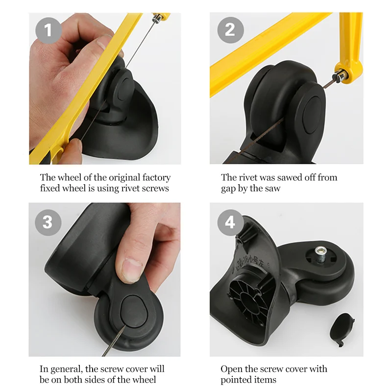 Luggage Suitcase Replacement Wheels OD 36-50mm Axles Deluxe Black with Screw Suitable for 18-26 inch suitcase Swivel Caster