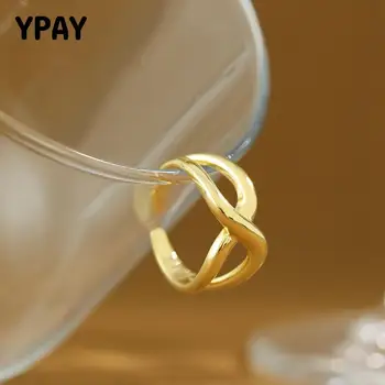 

YPAY 100% Authentic 925 Sterling Silver Open Rings for Women Korea Minimalist X Shape Cross Design Finger Ring Jewelry YMR1055