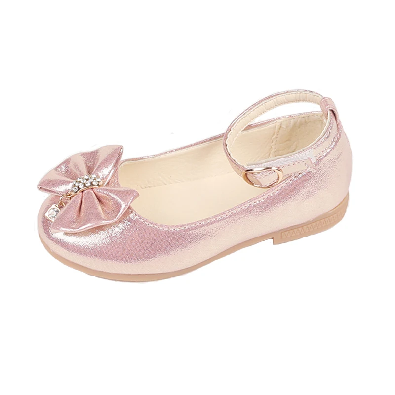 Zapatos de cuero para niñas, zapatillas de lazada de Princesa para bebés, con diamantes de perlas, zapatos para baile para niños, novedad de otoño