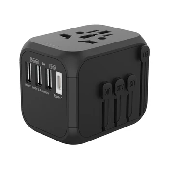 

Plug Travel Adapter 309T International Universal Power Adapter All-in-one 5V 2.4A USB Type-c US UK EU AU Asia PLUG