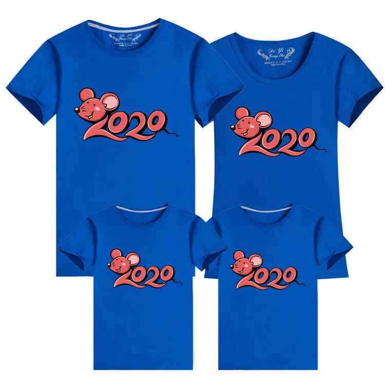 LOOZYKIT New Year Family Matching Clothes Summer Print T-shirt Mommy and Daughter Father and Son Clothes Family Look - Цвет: Dark blue