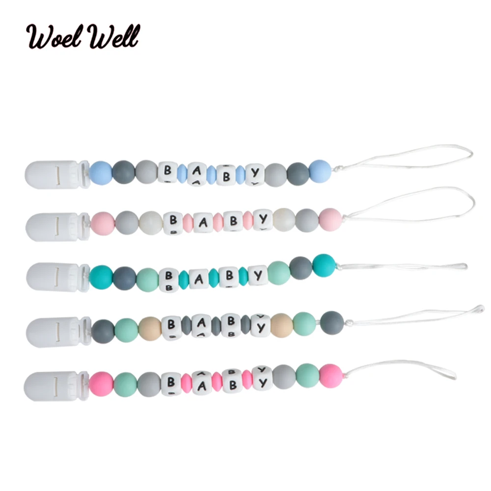 

Woel Well 1pcs DIY Silicone Baby Pacifier Clip Personalised Name Pacifier Chain for Baby Teething Soother Chew Toy Dummy Clips
