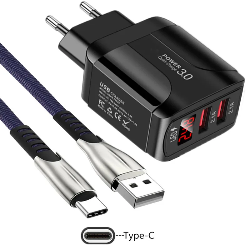 Быстрое зарядное устройство USB для iPhone Xiaomi Redmi Note 8 Samsung Huawei цифровой дисплей