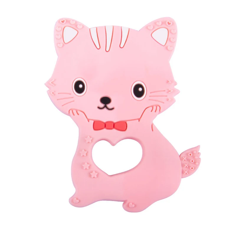 Pink Hart Cat Детские Силиконовые Прорезыватели для грызунов в пищевом стиле «сделай сам», коала, детское кольцо, Прорезыватель для зубов, Детские Жевательные подвески, подарок для прорезывания зубов, игрушки для малышей - Цвет: Pink Hart Cat